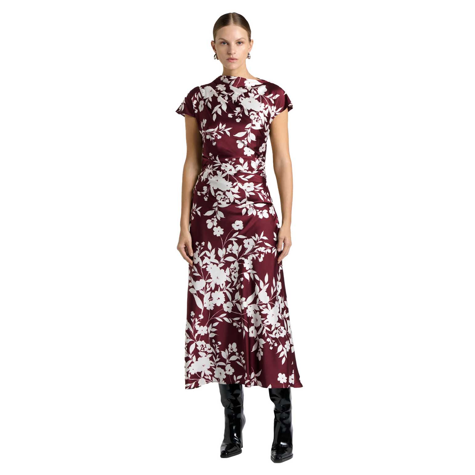Cue Plum Stencil Floral Midi Dress
